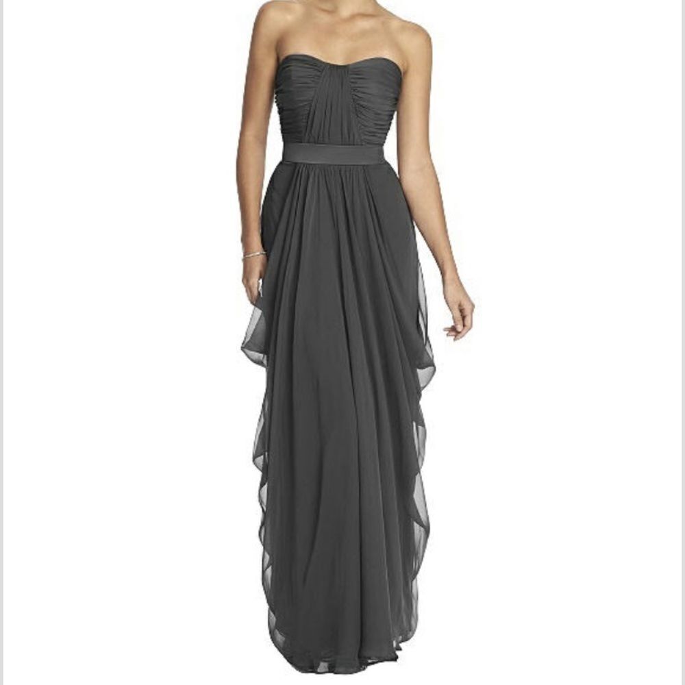 LELA ROSE grey strapless full length crinkle dress